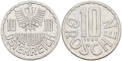 Австрия 10 грошей 1980  KM 2878 алюминий    4152-1131