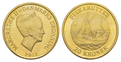 Дания 20 крон 2012 Корабли - Рыболовецкая лодка KM 953 алюминиевая бронза UNC 4650-1223