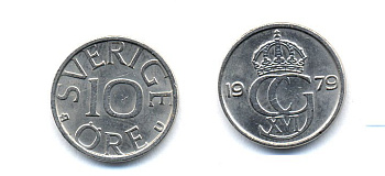 Швеция 10 эре 1979 U Карл XVI Густав (1973- ) KM 850 медно-никель 51-5224