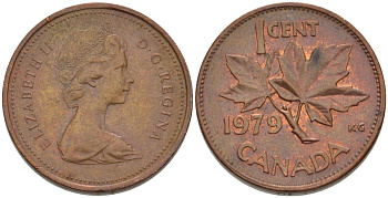 Канада 1 цент 1979 Елизавета II (1952-2022), кленовый лист KM 59.2 бронза 75-1568
