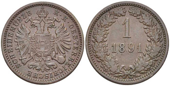 АВСТРИЯ 1 КРЕЙЦЕР 1891 БОЛЬШОЙ ОРЁЛ КМ 2187 медь 201-267