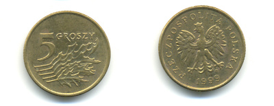 Польша 5 грошей 1999 MW KM 278, Parchimowicz 703f латунь 176-746