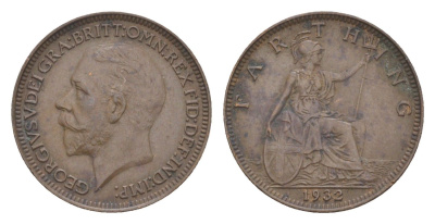 Великобритания 1 фартинг 1932 Георг V (1910-1936) KM 825, Spink 4061 бронза 3851-1141