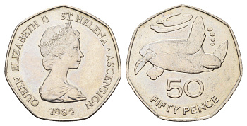 Острова Святой Елены и Вознесения 50 пенсов 1984 год-тип KM 5 медно-никель UNC 4672-126