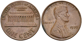 США 1 цент 1970 Линкольн KM 201 медь цинк 4115-853
