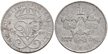 Швеция 1 эре 1950 Густав V (1907-1950) KM 810 железо UNC 187-766