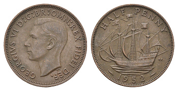 Великобритания 1/2 пенни 1952 Георг VI (1936-1952) KM 868, Spink 4118 бронза    4660-632