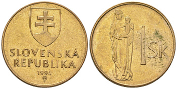 Словакия 1 крона 1994 MK KM 12 сталь плакировнная бронзой aUNC 4164-863