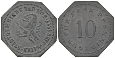 Бад-Тельц (Бавария) 10 пфеннигов 1917 Funck 541.3A, Men05 25048.3, Men18 31352.3 UNC цинк 4380-312