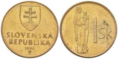 Словакия 1 крона 1994 MK KM 12 сталь плакировнная бронзой aUNC 4164-863