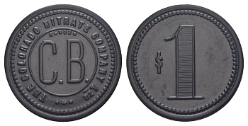 Чили, Кармен Баджо (Carmen Bajo), Посо-Альмонте шахтерский жетон с Селитряного рудника для покупки в местных магазинах, номиналом в 1 песо 1880-1920 диаметр 34,5 мм, вес 3,61 гр Espinosa 65.9 эбонит (черный) 1094-11-54