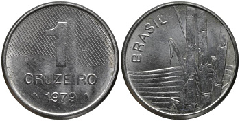 Бразилия 1 крузейро 1979 сахарный тростник KM 590 нержавеющая сталь UNC 181-254