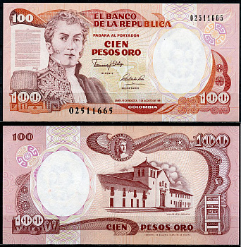Колумбия 100 песо 1991 Антонио Нариньо, Вилья-де-Лейва, старый печатный станок, Imprenta de Billetes, Santa Fe de Bogota Pick 426A  бумага  UNC (пресс) 447-74-2-1