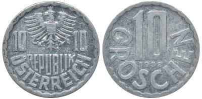 АВСТРИЯ 10 ГРОШЕЙ 1982 KM 2878 алюминий 72-1351