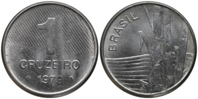 Бразилия 1 крузейро 1979 сахарный тростник KM 590 нержавеющая сталь UNC 181-254