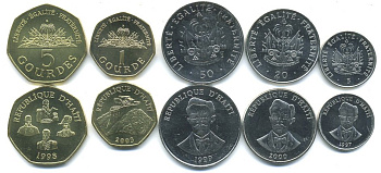 Гаити лот из  монет 1997-2003 (5, 20, 50 сантимов, 1, 5 гурдов) UNC 181-1143-1147