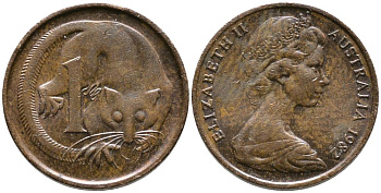 АВСТРАЛИЯ 1 ЦЕНТ 1982 ОПОССУМ, ЕЛИЗАЕТА II (1952-) KM 62 бронза 4549-668