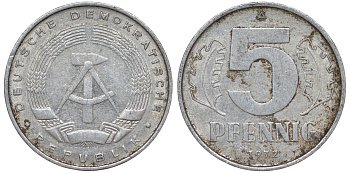 ГДР 5 пфеннигов 1972 A KM 9.1 алюминий 62-234