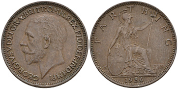 Великобритания 1 фартинг 1936 Георг V (1910-1936) KM 825, Spink 4061 бронза 4115-154
