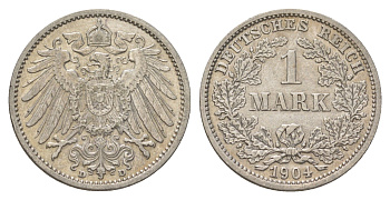 Германия 1 марка 1904 D, Вильгельм II (1888-1918) KM 14, J. 17 серебро 4626-154