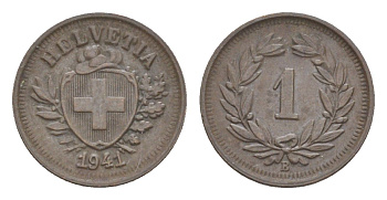 Швейцария 1 раппен 1941 B KM 3 бронза 4618-925