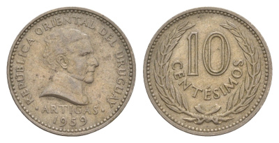 Уругвай 10 сентесимо 1959 KM 35 медно-никель 4649-756