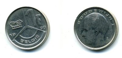 Бельгия 1 франк 1990 Belgie, Бодуэн I (1951-1993) KM 171 нержавеющая сталь 25-1441