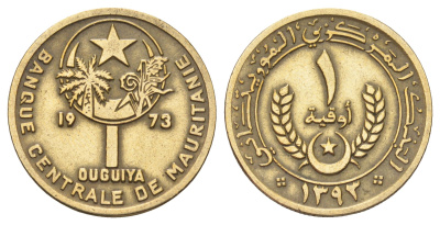 Мавритания 1 угия 1973 год-тип KM 2 алюминиевая бронза 4127-1634