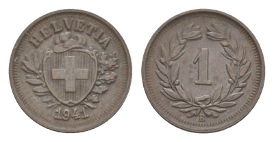 Швейцария 1 раппен 1941 B KM 3 бронза 4618-925