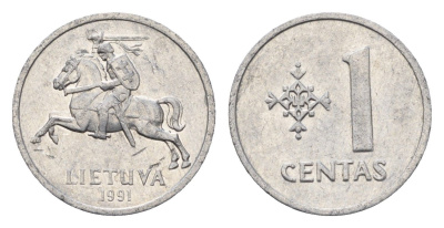 Литва 1 цент (сент) 1991 год-тип KM 85 алюминий 4689-1033