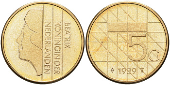 Нидерланды 5 гульденов 1989 Беатрикс (1980-2013) KM 210 никель плакированный бронзой 4116-155