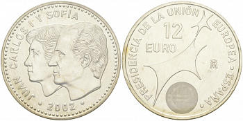 Испания 12 евро 2002 Карлос и София, Председательство Испании в Евросоюзе KM 1049 серебро UNC 1521-1145