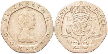 Великобритания 20 пенсов 1983 Елизавета II (1952-2022) KM 931, Spink G1 медно-никель 4614-826