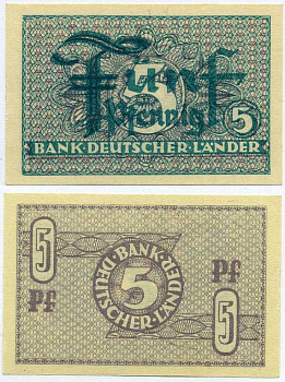 ФРГ 5 ПФЕННИГОВ 1948 BANK DEUTSCHER LANDER Pick 11a, Rosenberg 250b бумага UNC (ПРЕСС) 8613-15-1-1