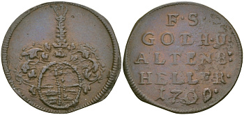 Саксен-Гота-Альтенбург 1 геллер 1709 KM 2 медь 99-723