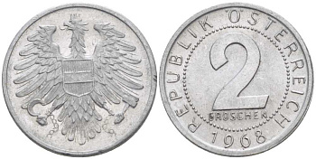 АВСТРИЯ 2 ГРОША 1968 KM 2876 алюминий 66-365