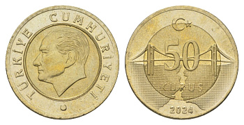 Турция 50 курушей 2024 Кемаль Ататюрк KM 1243 биметалл 4143-523