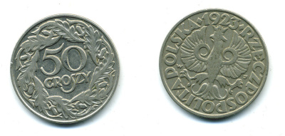 Польша 50 грошей 1923 Республика KM 13, Parchimowicz 106 никель 4383-222