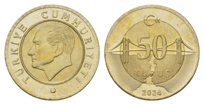 Турция 50 курушей 2024 Кемаль Ататюрк KM 1243 биметалл 4143-523