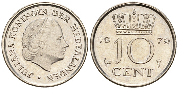 Нидерланды 10 центов 1979 Юлиана (1948-1980) КМ 182 никель    4602-541