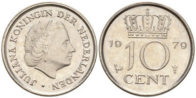 Нидерланды 10 центов 1979 Юлиана (1948-1980) КМ 182 никель    4602-541