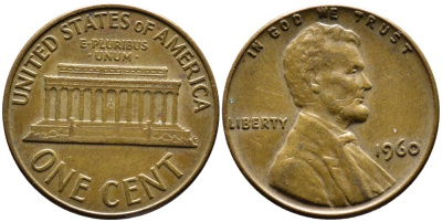 США 1 цент 1960 Линкольн, LARGE DATE KM 201 медь цинк 35-144