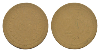 Чили, Кармен Баджо (Carmen Bajo), Посо-Альмонте шахтерский жетон с Селитряного рудника для покупки в местных магазинах, номиналом в 20 сентаво 1880-1920 диаметр 26 мм, вес 1,87 гр Espinosa 65.6 эбонит (охра) 1094-3-71