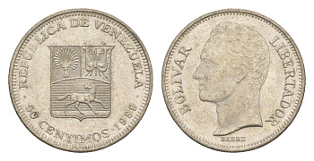 Венесуэла 50 сентимо 1989 Симон Боливар Y 41a сталь плакированная никелем 4584-345