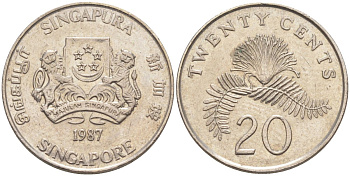 Сингапур 20 центов 1987 KM 52 медно-никель 219-1026