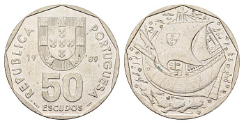 Португалия 50 эскудо 1989 KM 636 медно-никель 4542-543