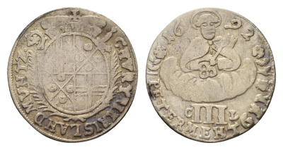 Трир 3 альбуса 1692 Иоганн Хьюго фон Орсбек- архиепископ Трира (1675-1711) KM 176 серебро 1528-932