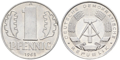ГДР 1 пфеннииг 1968 A KM 8.1 алюминий 4596-548
