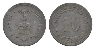 Мюнстер в Вестфалии 10 пфеннигов 1917 Funck 350.1, Men18 22667.1 цинк 4636-726