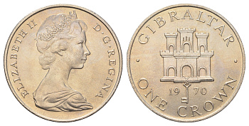 Гибралтар 1 крона 1970 Елизавета II (1952-2022), старый замок KM 4 медно-никель UNC 1066-4-21